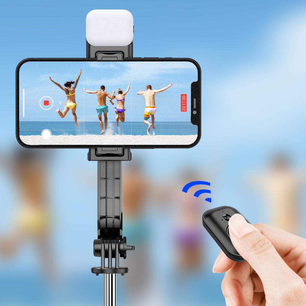 C01S Selfie Stick Telescopic Tripod Stand LED Fill Light Detachable Phone Clip Holder with Bluetooth Remote Control