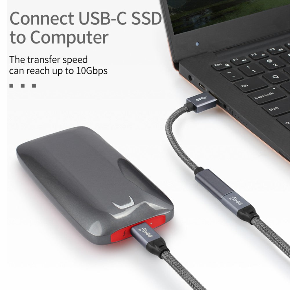Portable USB-C Female to USB-A 3.0 Male Adapter Cable (Aluminum Alloy Plug + Braided Cable) - Grey