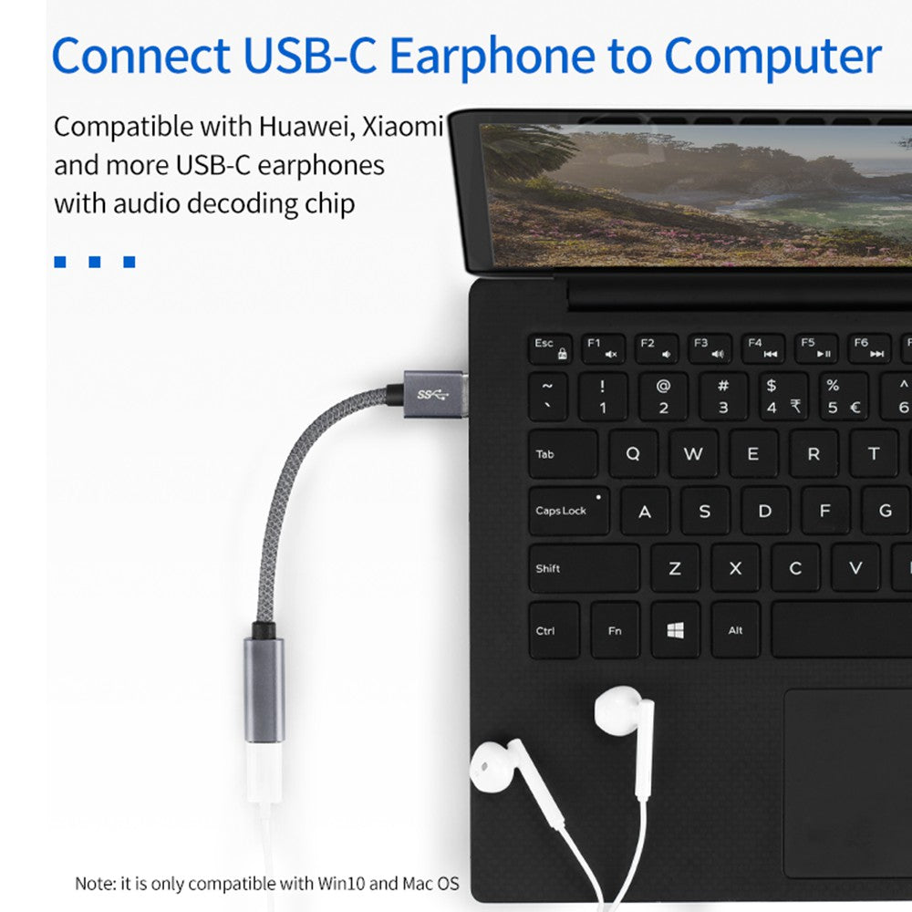 Portable USB-C Female to USB-A 3.0 Male Adapter Cable (Aluminum Alloy Plug + Braided Cable) - Grey