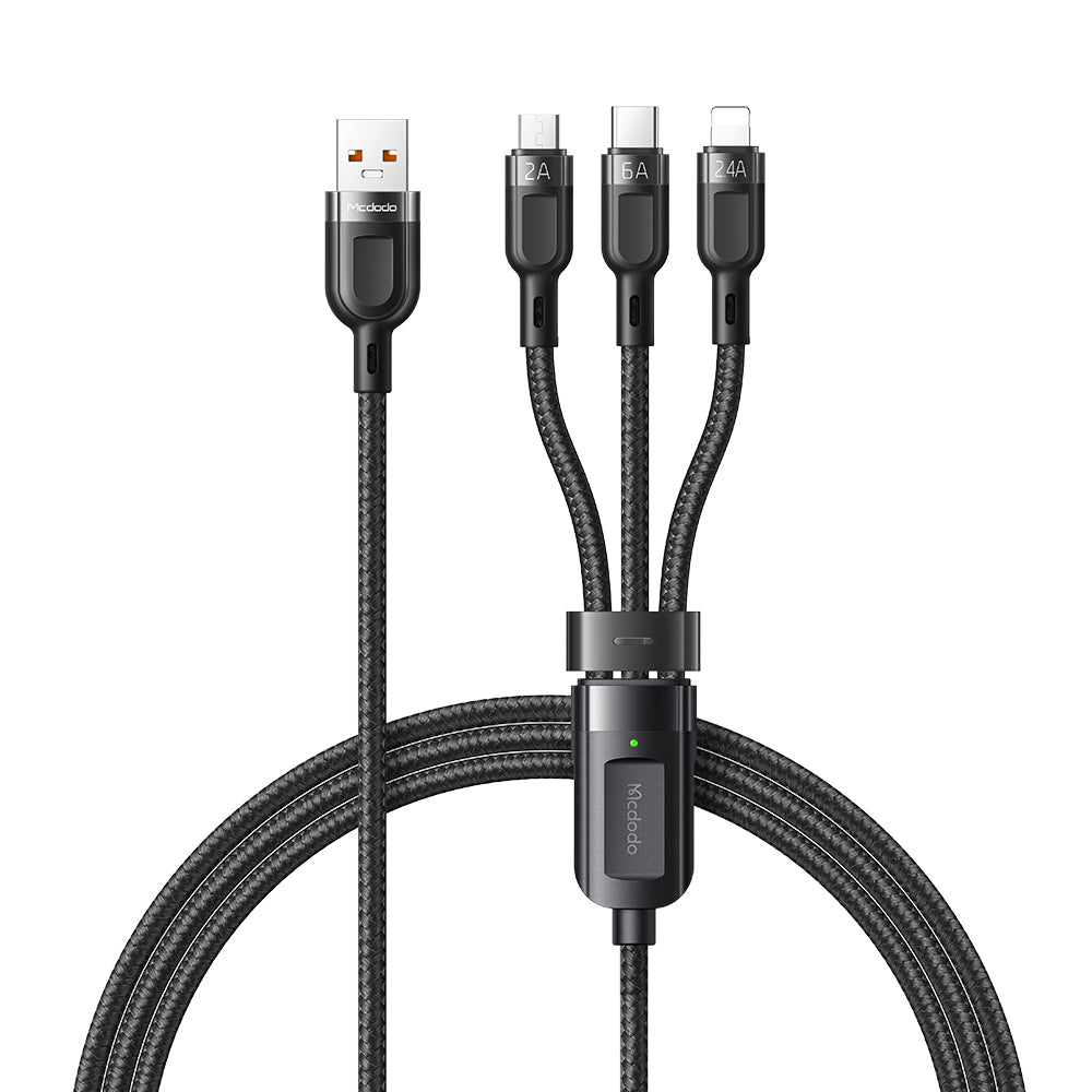 3 in 1 Super Fast Charging Cable High-speed Transmission Data Cable Flexible Braided Wire (L+M+T) - Black