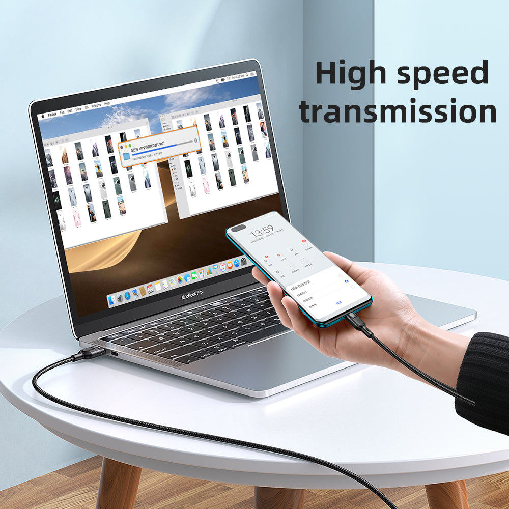 3 in 1 Super Fast Charging Cable High-speed Transmission Data Cable Flexible Braided Wire (L+M+T) - Black