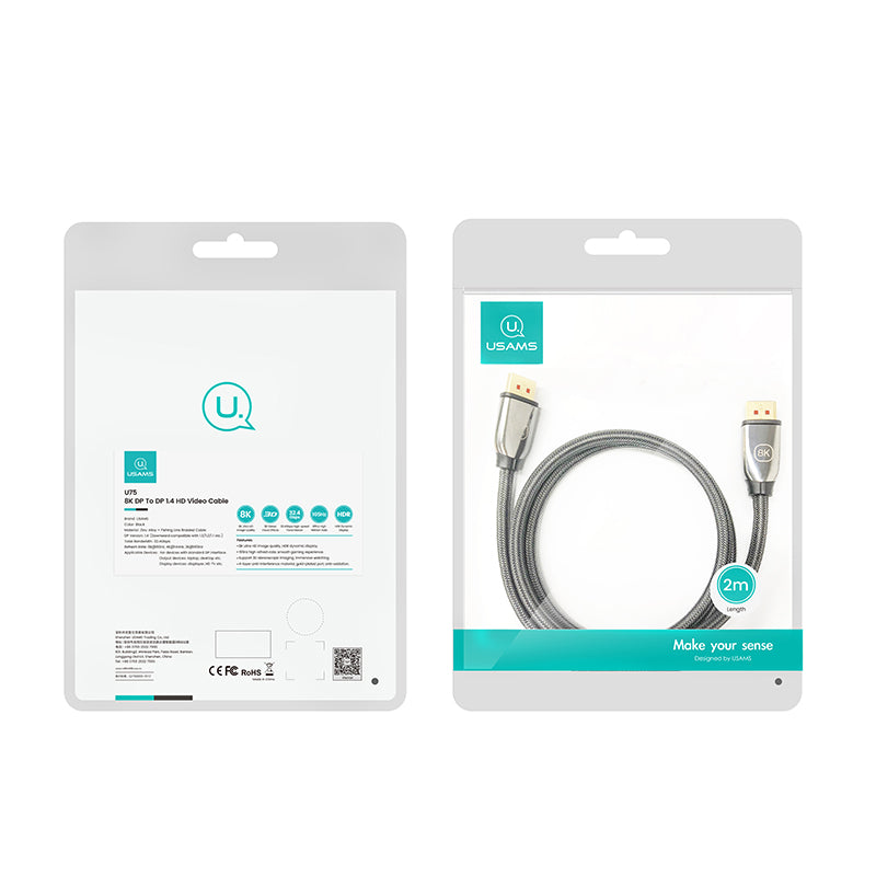 Uniqkart US-SJ532 2m U75 8K DP to DP 1.4 HD Video Cable DisplayPort Adapter Cord for PC Laptop HD TV