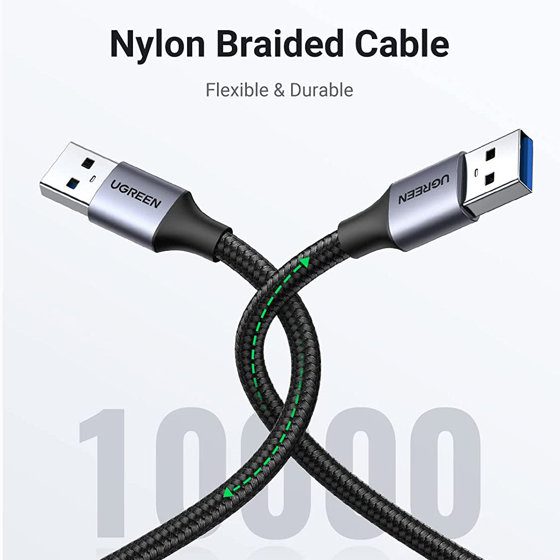 Uniqkart 80789 USB 3.0 Male to Male Braided Cable 0.5m Fast Speed Data Transmission Cord for Laptop/Flash Drive/Computer