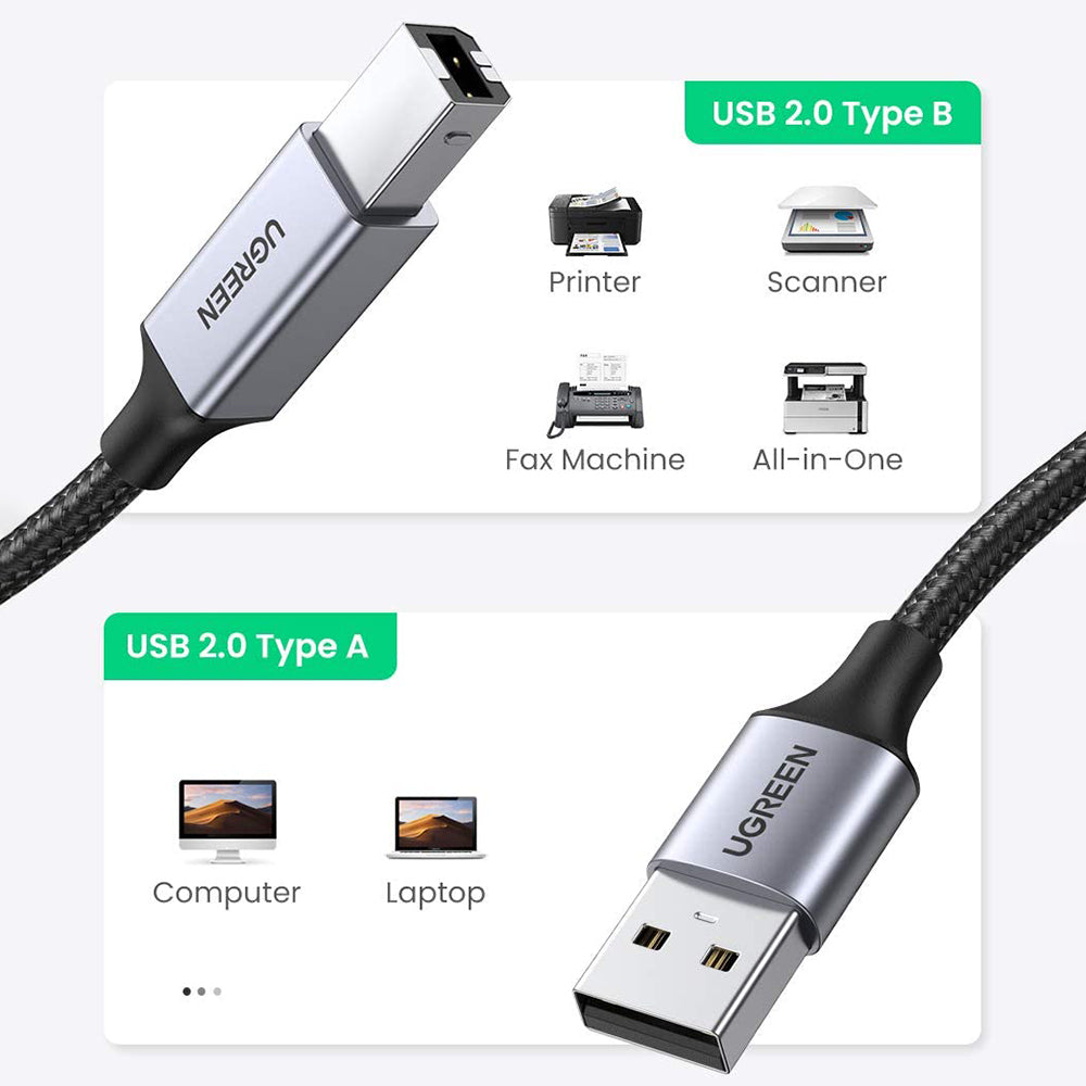 Uniqkart 2m USB A to USB B Cable for HP Epson Canon Brother Printer Male to Male Gold Plated Plug Cord