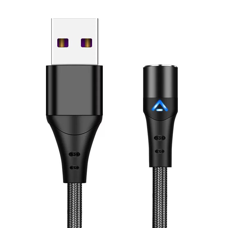 1m Magnetic Adsorption Nylon Braided 5A Fast Charging Cable USB Data Cord with LED Indicator (No Magnetic Adapter) - Black