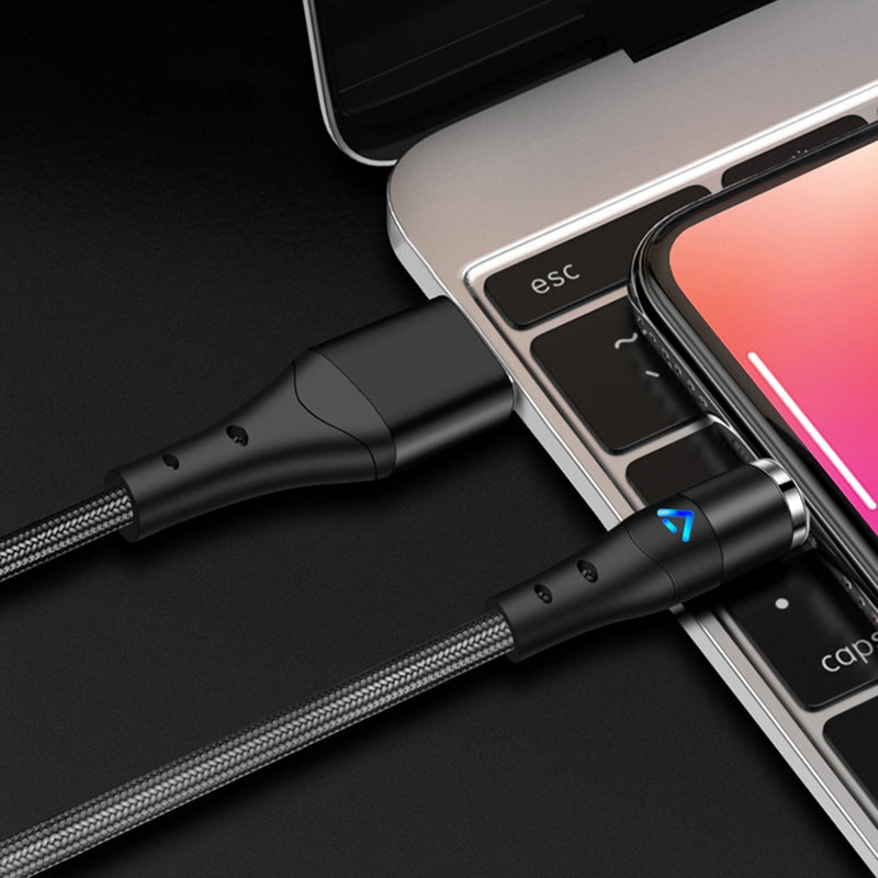1m Magnetic Adsorption Nylon Braided 5A Fast Charging Cable USB Data Cord with LED Indicator (No Magnetic Adapter) - Black