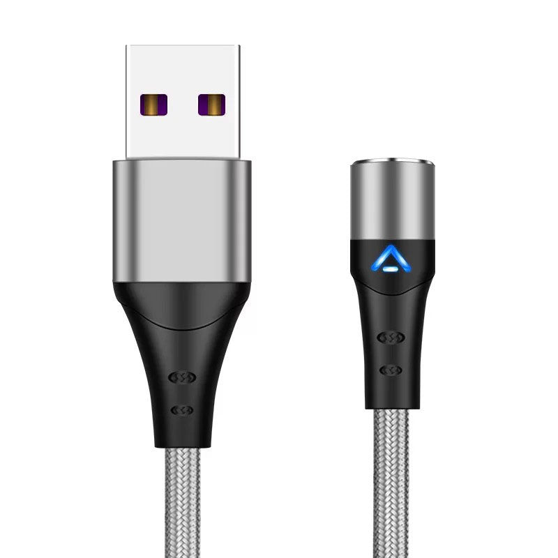 1m Magnetic Adsorption Nylon Braided 5A Fast Charging Cable USB Data Cord with LED Indicator (No Magnetic Adapter) - Silver