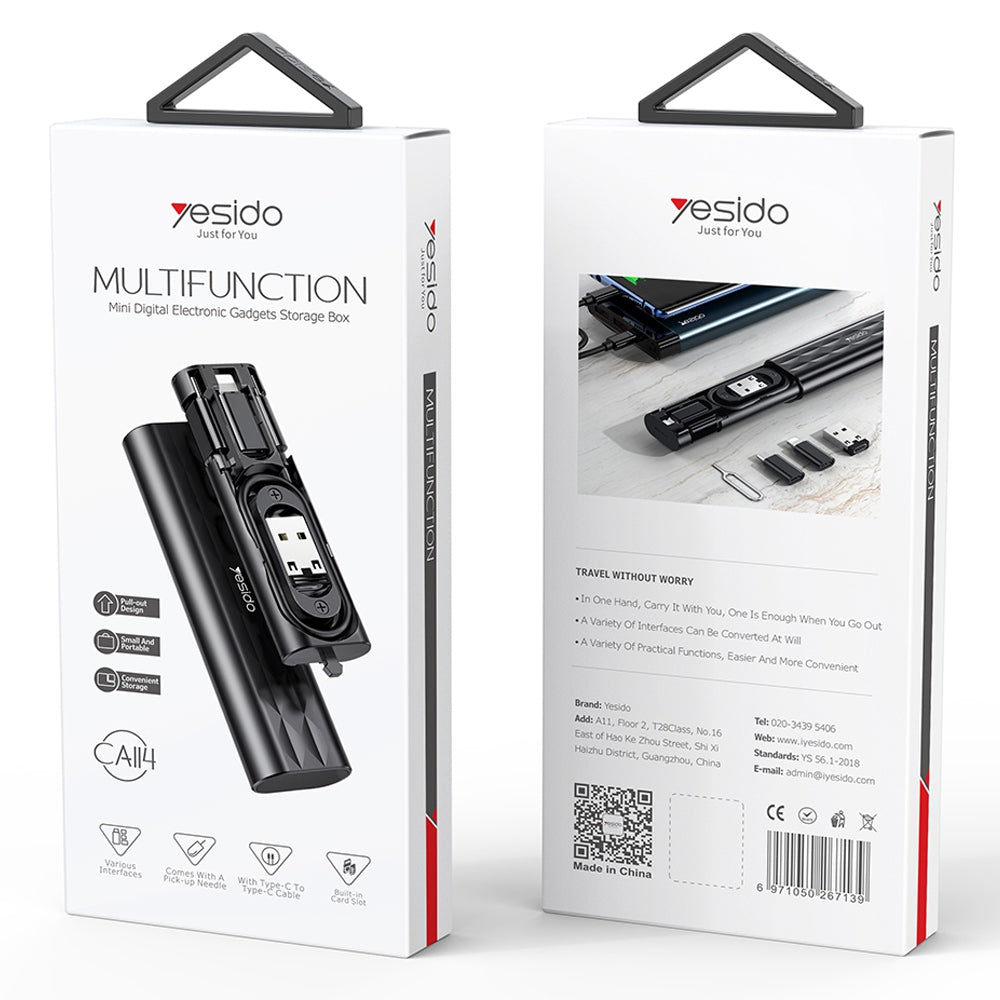 YESIDO CA114 Memory Card Storage Box with Type-C Cable and Micro / Lightning / USB OTG Adapter