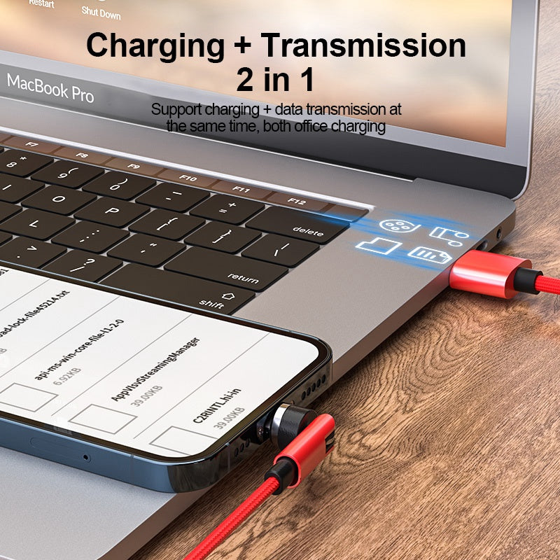 2m 540 Degrees Rotating Magnetic Fast Charging Cable Lightning Plug Braided Data Cord - Black