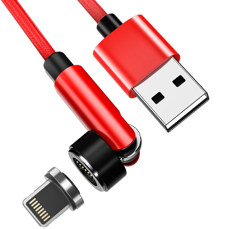 1m 540 Degrees Rotating Magnetic Attraction Lightning Plug Fast Charging Cable Nylon Braided Data Cord - Red