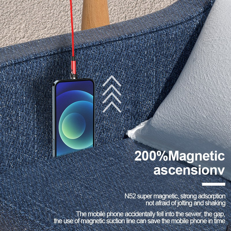 1m 540 Degrees Rotating Magnetic Attraction Lightning Plug Fast Charging Cable Nylon Braided Data Cord - Silver