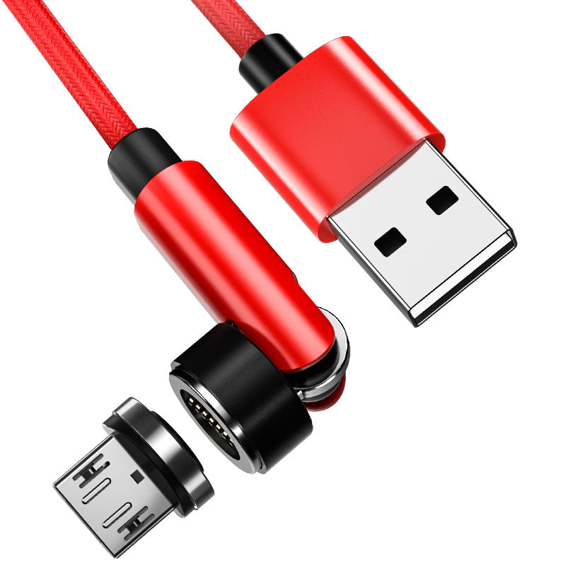 1m Nylon Braided Data Cord Fast Charging Cable + 540 Degrees Rotating Magnetic Attraction Micro Plug - Red