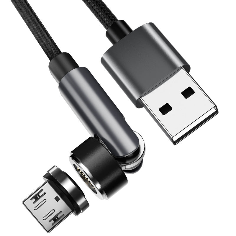 1m Nylon Braided Data Cord Fast Charging Cable + 540 Degrees Rotating Magnetic Attraction Micro Plug - Black