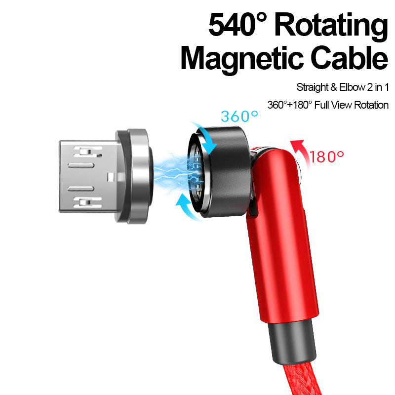 2m Fast Charging Data Cable + Micro Plug 540 Degrees Rotating Magnetic Attraction Converter - Red