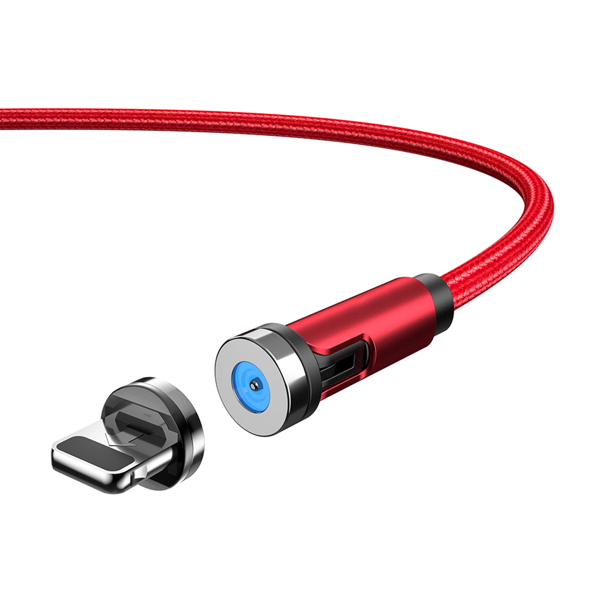 2m Data Sync Cord 540 Degrees Rotatable Braided Charging Cable + Lightning Plug - Red
