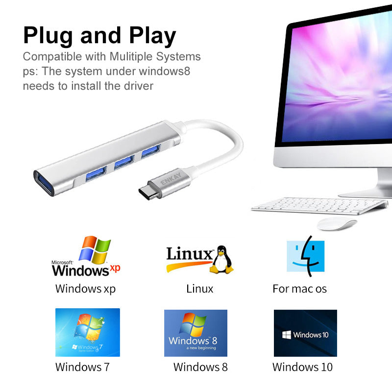 ENK-AT114 Multi-Port Hub Adapter 4 in 1 USB3.0 Extender Type-C Docking Station with USB3.0 + 3 USB2.0