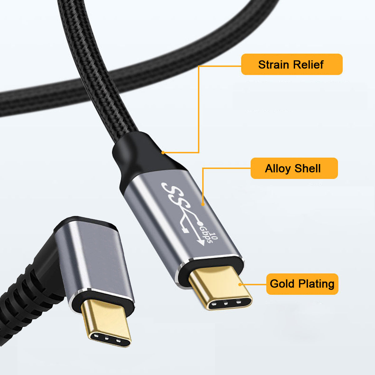 UC-064-UP-1.0M 90-Degree Angled Type-C USB-C Male to Male USB3.1 10Gbps 100W Fast Charging Data Cable with E-marker Chip