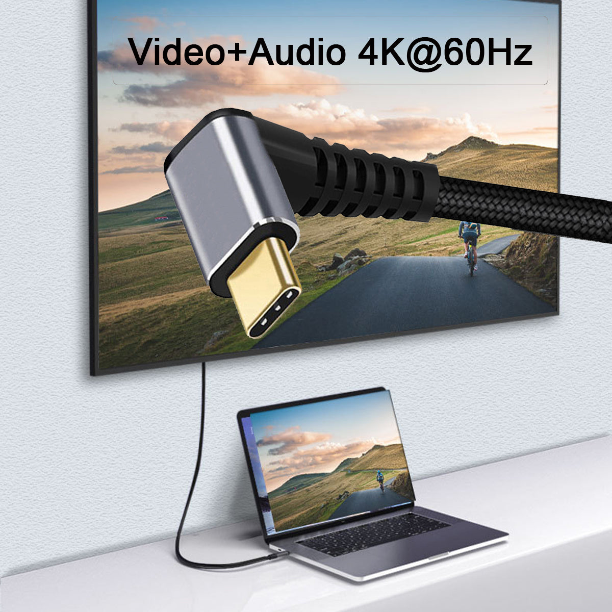 UC-064-UP-3.0M 90-Degree Angled Type-C Male to Male USB3.1 10Gbps Braided Data Cable E-marker Chip 100W Fast Charging Cable