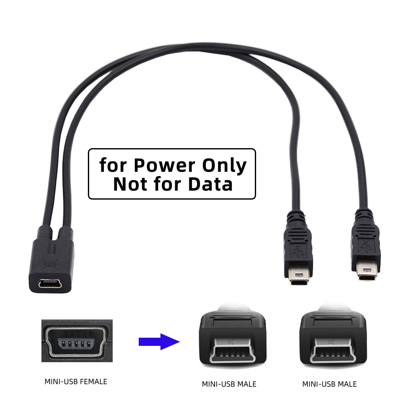 U2-069-TC004 Mini USB 2.0 Female DC 5V to Dual Mini USB 5Pin Male Splitter Extension Charge Cable