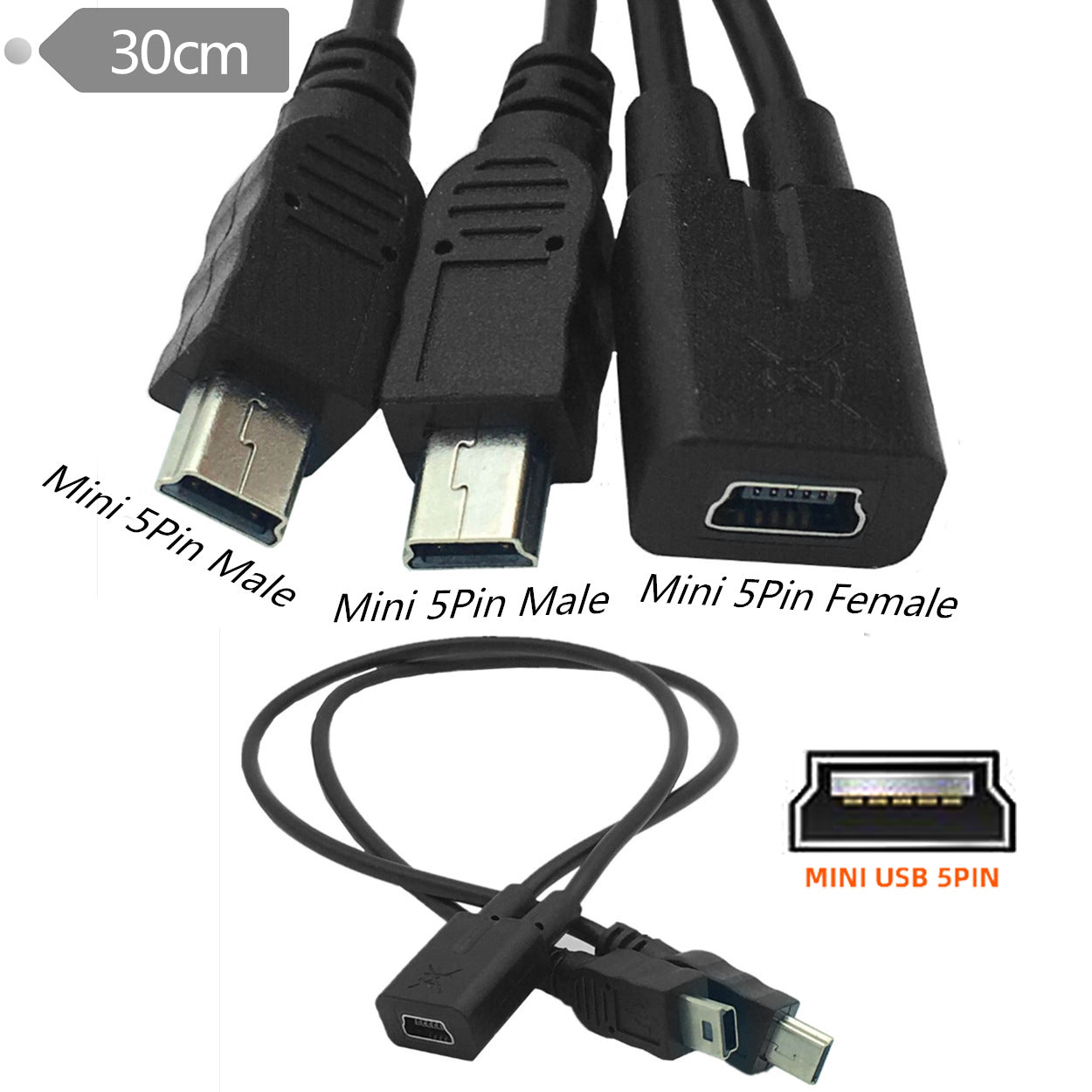 U2-069-TC004 Mini USB 2.0 Female DC 5V to Dual Mini USB 5Pin Male Splitter Extension Charge Cable