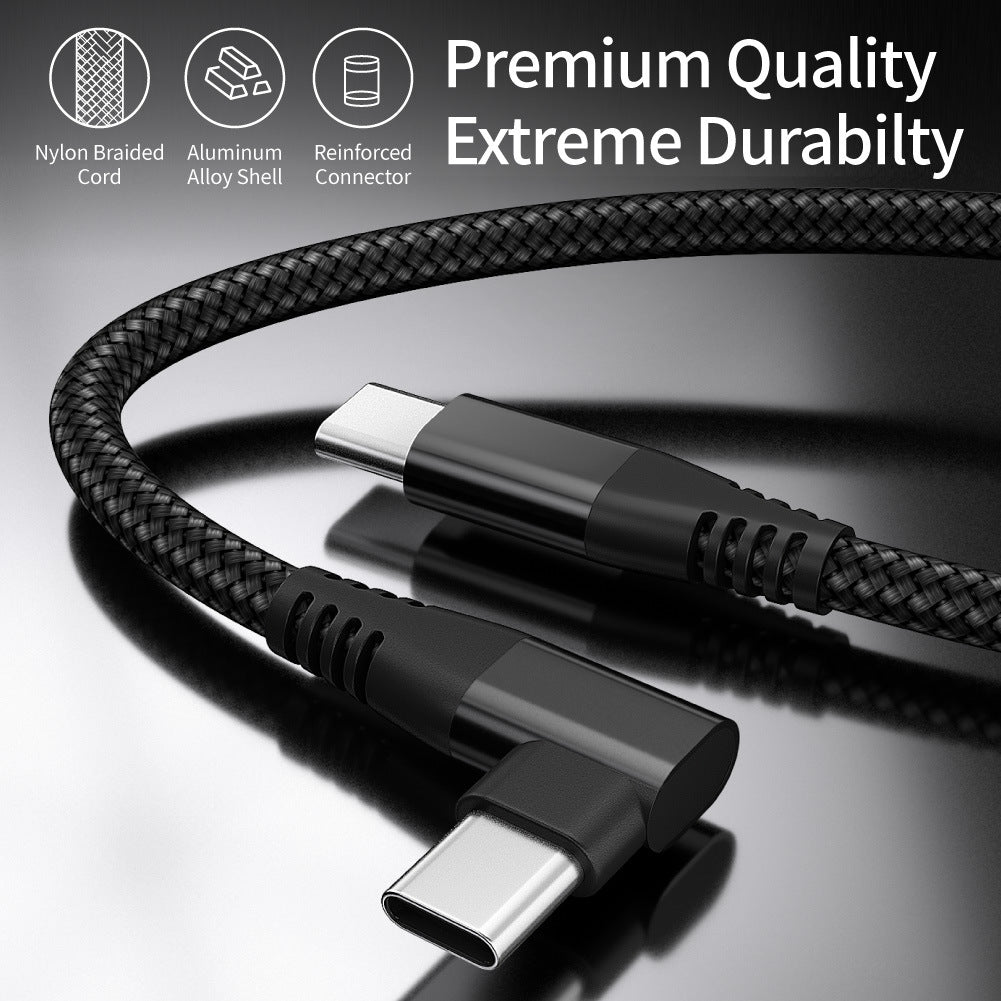 1m Dual Angled Type-C PD 60W Charging Cable for Cell Phones, Tablets, Laptops Nylon Braided USB2.0 Data Cable - Black