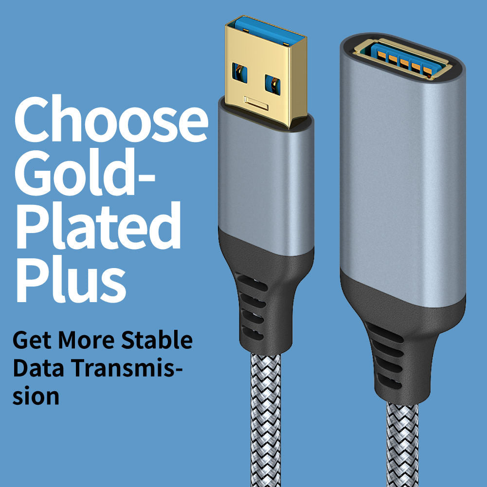 2m USB 3.0 Male to Female 5Gbps Data Cable Nylon Braided Extension Cord - Black