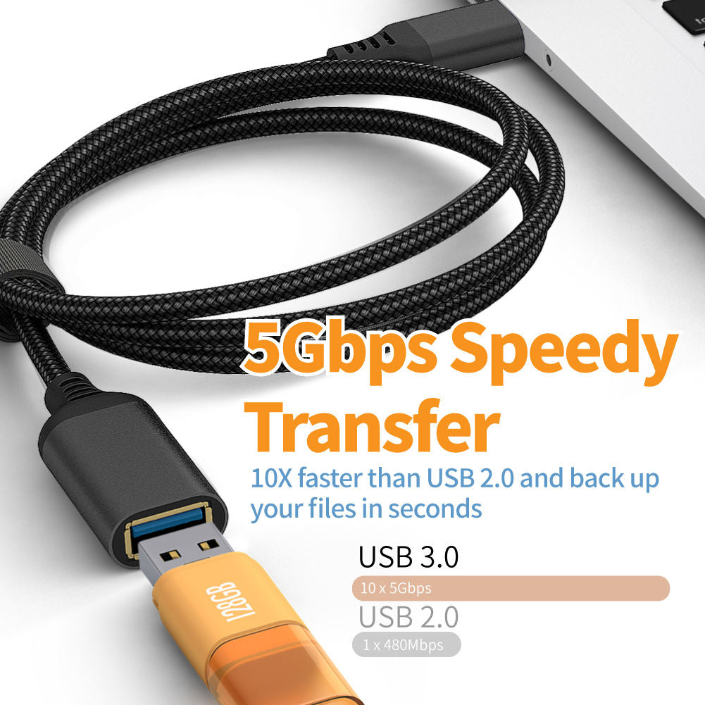 3m USB 3.0 Male to Female Extension Cord Nylon Braided 5Gbps Data Cable - Black