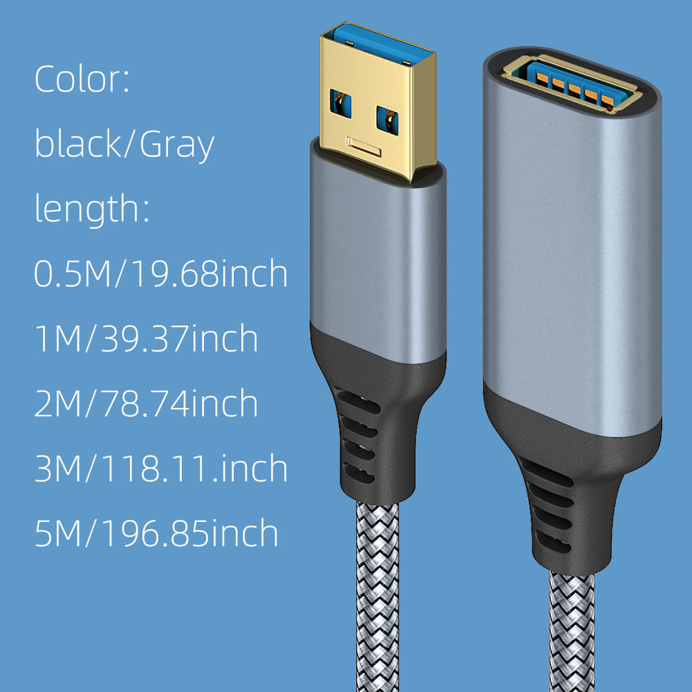 3m USB 3.0 Male to Female Extension Cord Nylon Braided 5Gbps Data Cable - Grey