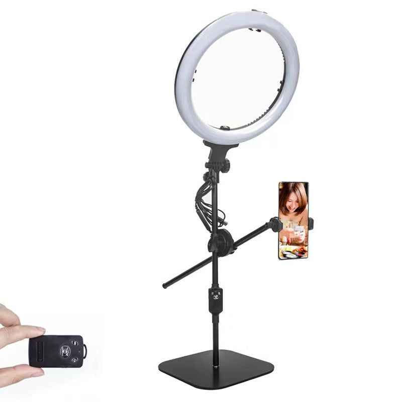 Uniqkart 828 Desktop Video Ring Light LED Selfie Lamp Live Streaming Phone Photography Stand with Bluetooth Remote Control