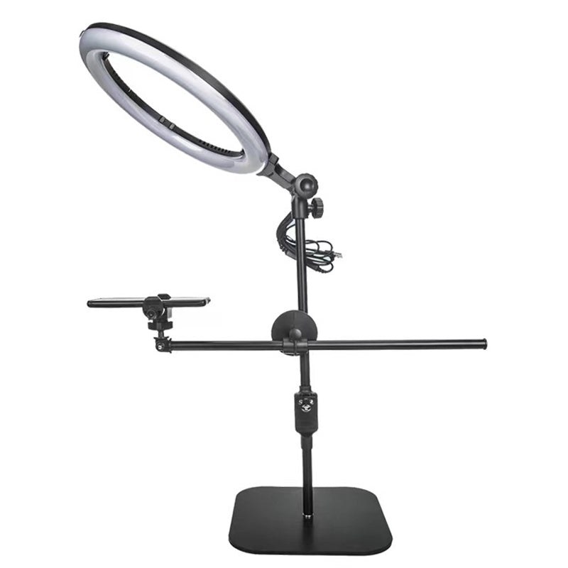 Uniqkart 828 Desktop Video Ring Light LED Selfie Lamp Live Streaming Phone Photography Stand with Bluetooth Remote Control