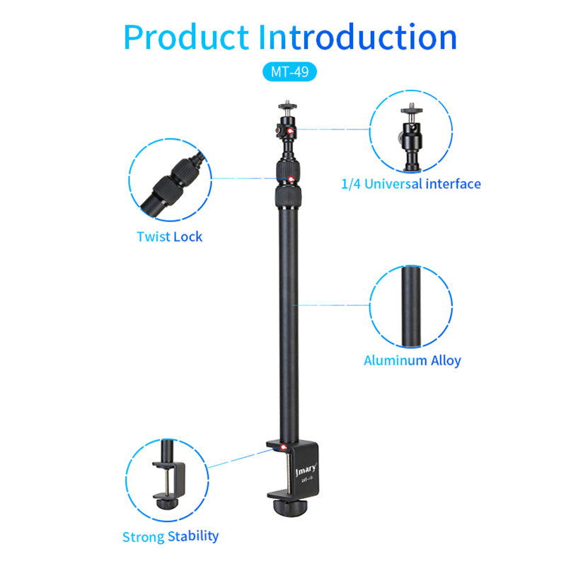 MT-49 Tabletop Light Stand Clip Stand Adjustable Clamp Desk Mount Light Stand with 1 / 4-inch Screw for LED Video Light / Ring Light