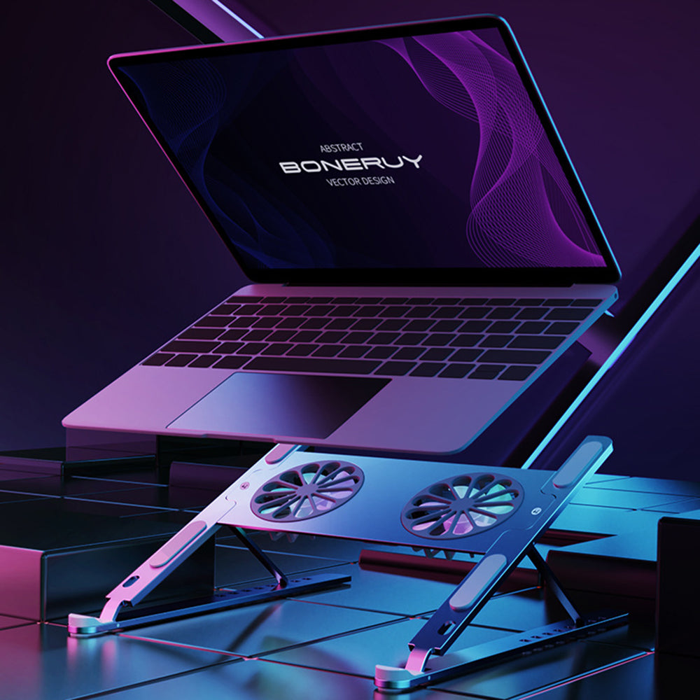 Uniqkart P11F Foldable Laptop Cooling Fan Radiator Stand Adjustable Angle Heat Dissipation Notebook Cooler - Small Fan / Grey