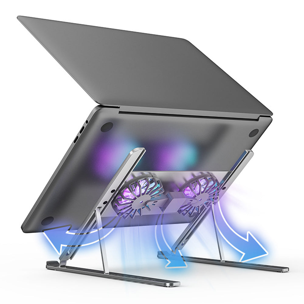 Uniqkart P11F Foldable Laptop Cooling Fan Radiator Stand Adjustable Angle Heat Dissipation Notebook Cooler - Small Fan / Grey