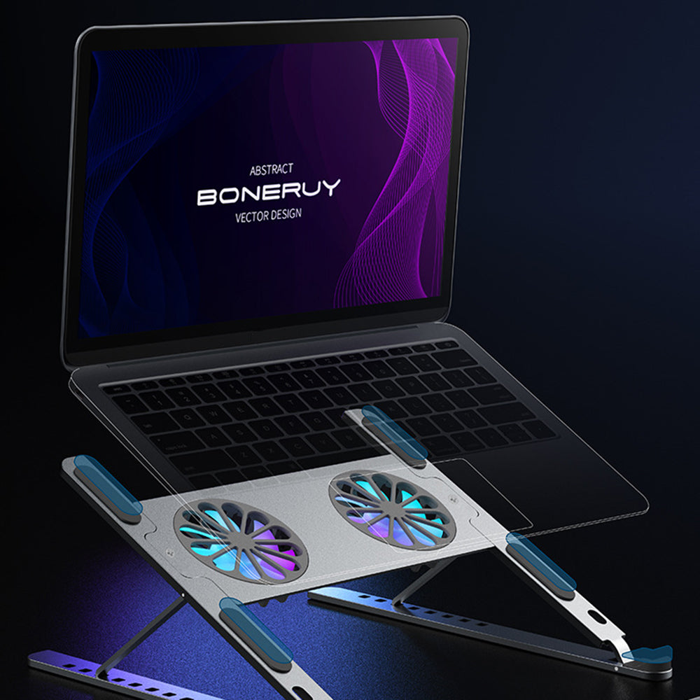 Uniqkart P11F Foldable Laptop Cooling Fan Radiator Stand Adjustable Angle Heat Dissipation Notebook Cooler - Small Fan / Grey