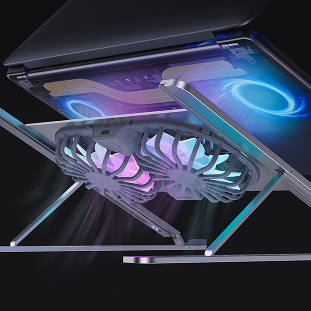 Uniqkart P11F Foldable Laptop Cooling Fan Radiator Stand Adjustable Angle Heat Dissipation Notebook Cooler - Small Fan / Silver