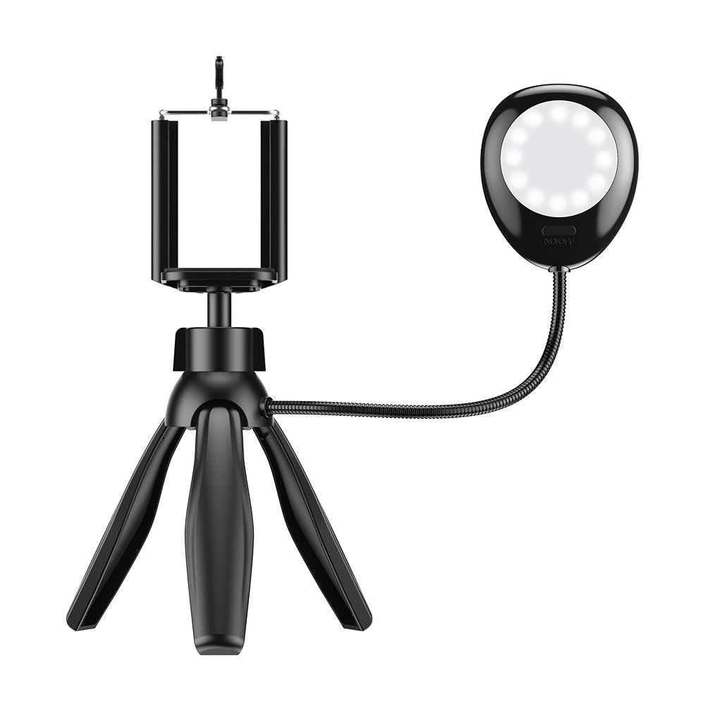 XWJ-S1 Desktop Tripod Photo Stand with 3-Levels Brightness Adjustable LED Lights Cell Phone Holder - Black