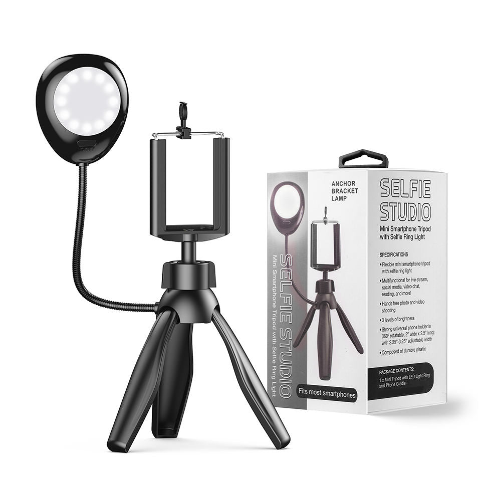 XWJ-S1 Desktop Tripod Photo Stand with 3-Levels Brightness Adjustable LED Lights Cell Phone Holder - Pink