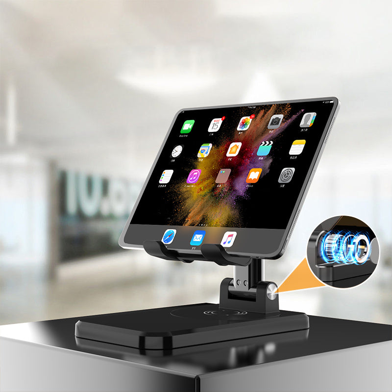 CCT19 Foldable Cell Phone Stand Rotation Height Adjustable Phone Holder ABS+Silicone Desktop Phone Mount - Black