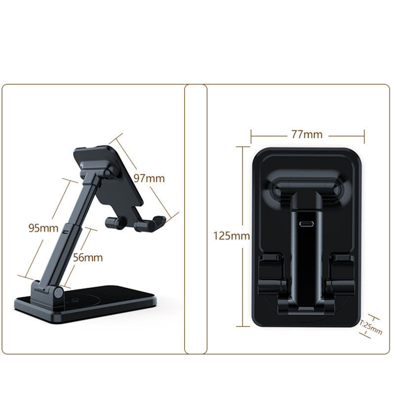 CCT19 Foldable Cell Phone Stand Rotation Height Adjustable Phone Holder ABS+Silicone Desktop Phone Mount - Black