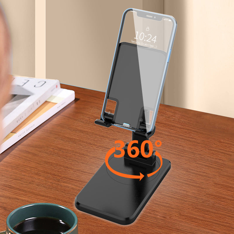 CCT19 Foldable Cell Phone Stand Rotation Height Adjustable Phone Holder ABS+Silicone Desktop Phone Mount - Pink / with Makeup Mirror