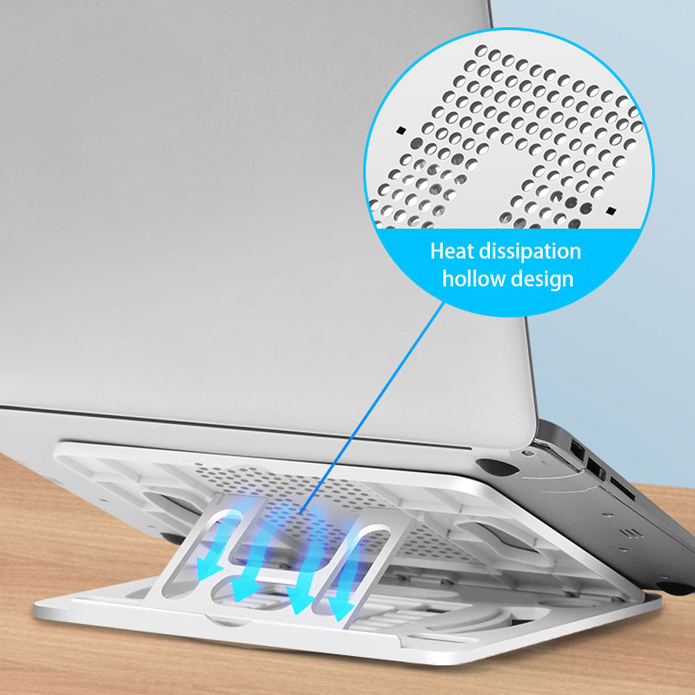 Portable Height Adjustable Laptop Cooling Base Rotatable Notebook Cooler Stand Phone Holder - White