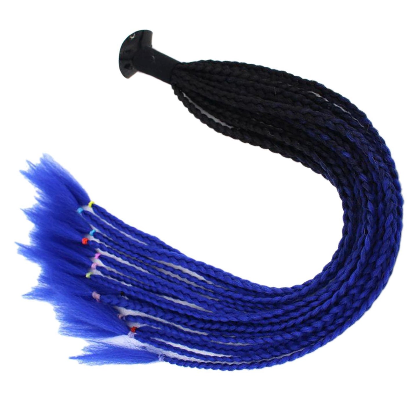 55cm Hair Helmet Pigtail Gradient Ponytail for Motorcycle Black Blue