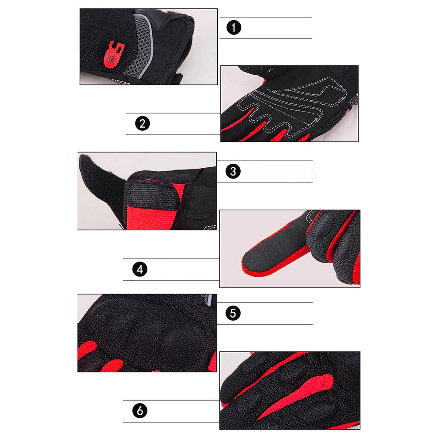 Touchscreen Motorbike Motorcycle Short Summer Gloves Protection Red 2XL