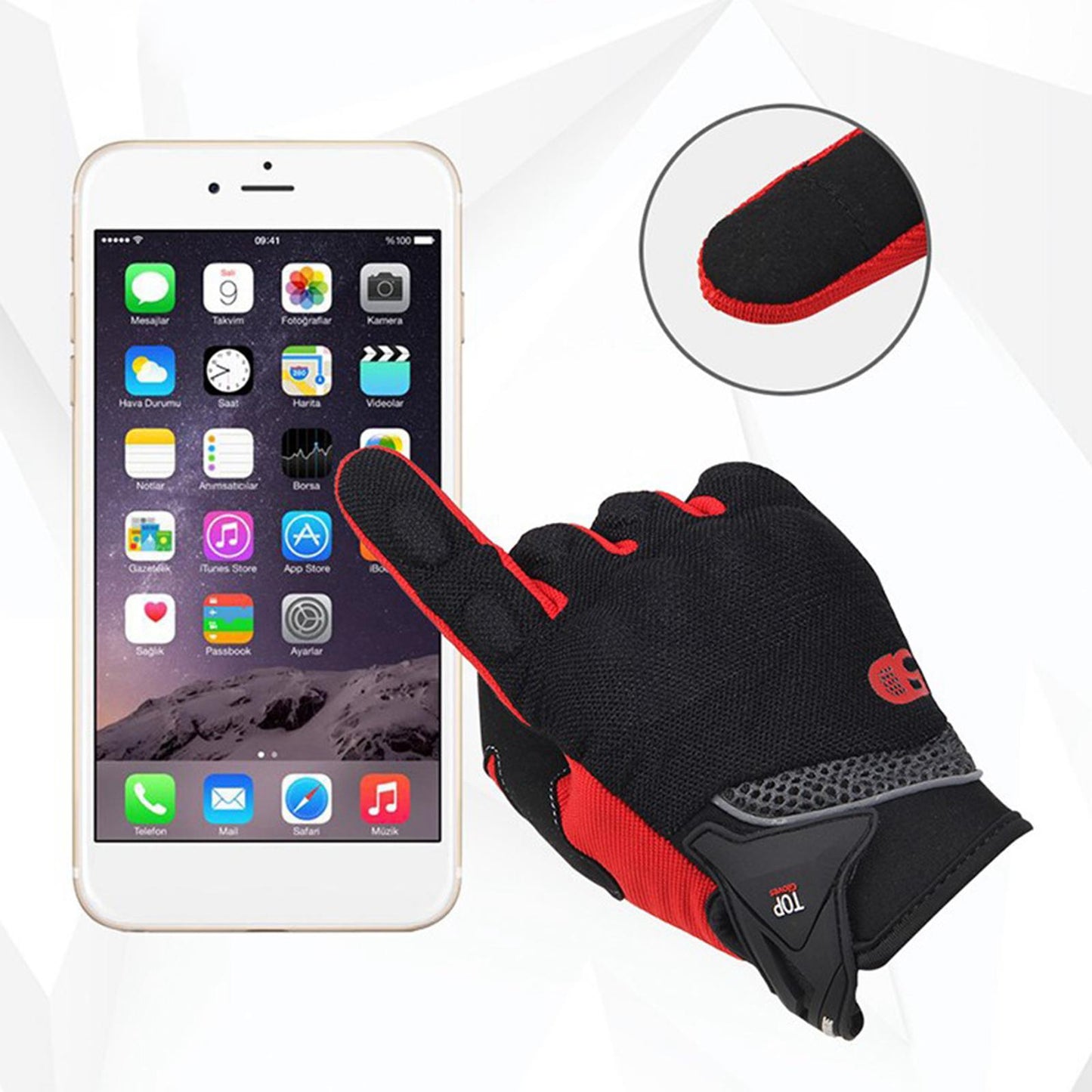 Touchscreen Motorbike Motorcycle Short Summer Gloves Protection Red 2XL