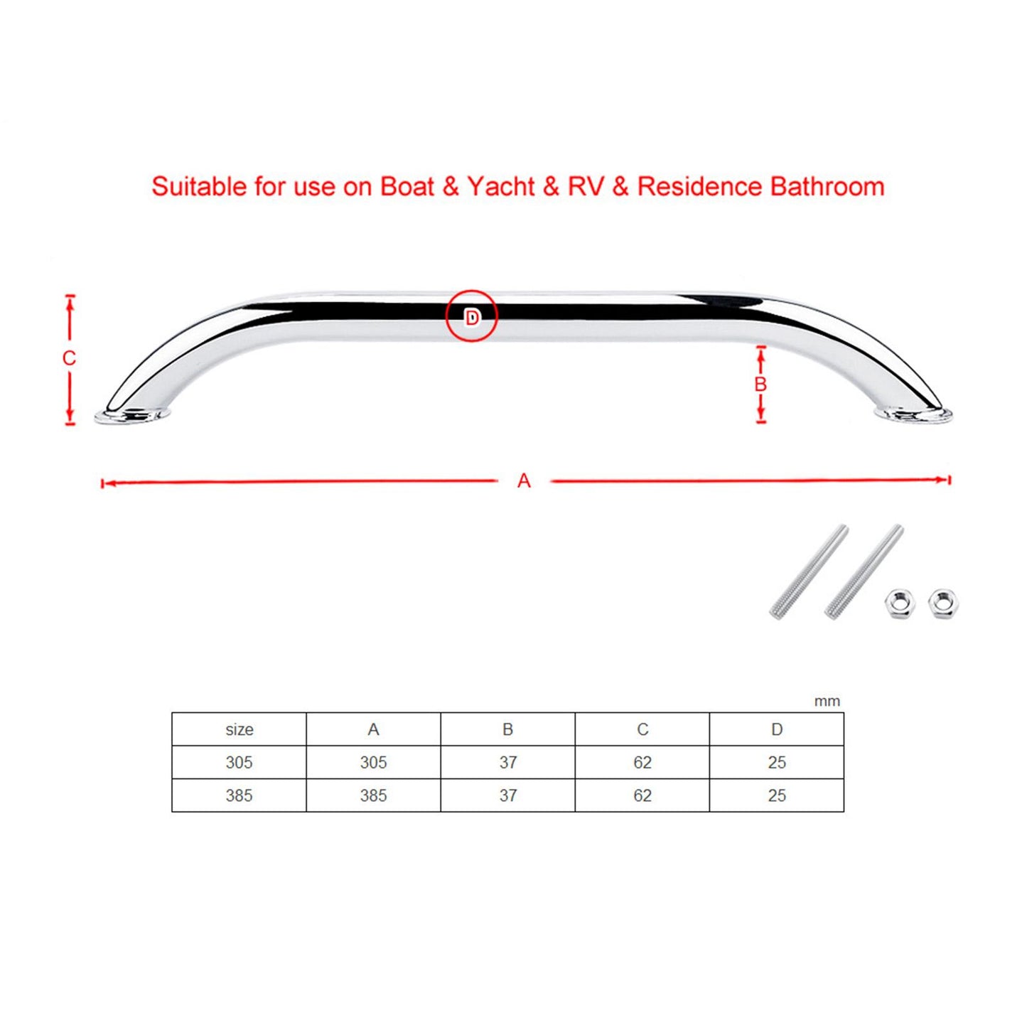 316 Stainless Steel Boat Handle Grab Bar Handrail length 15 inch