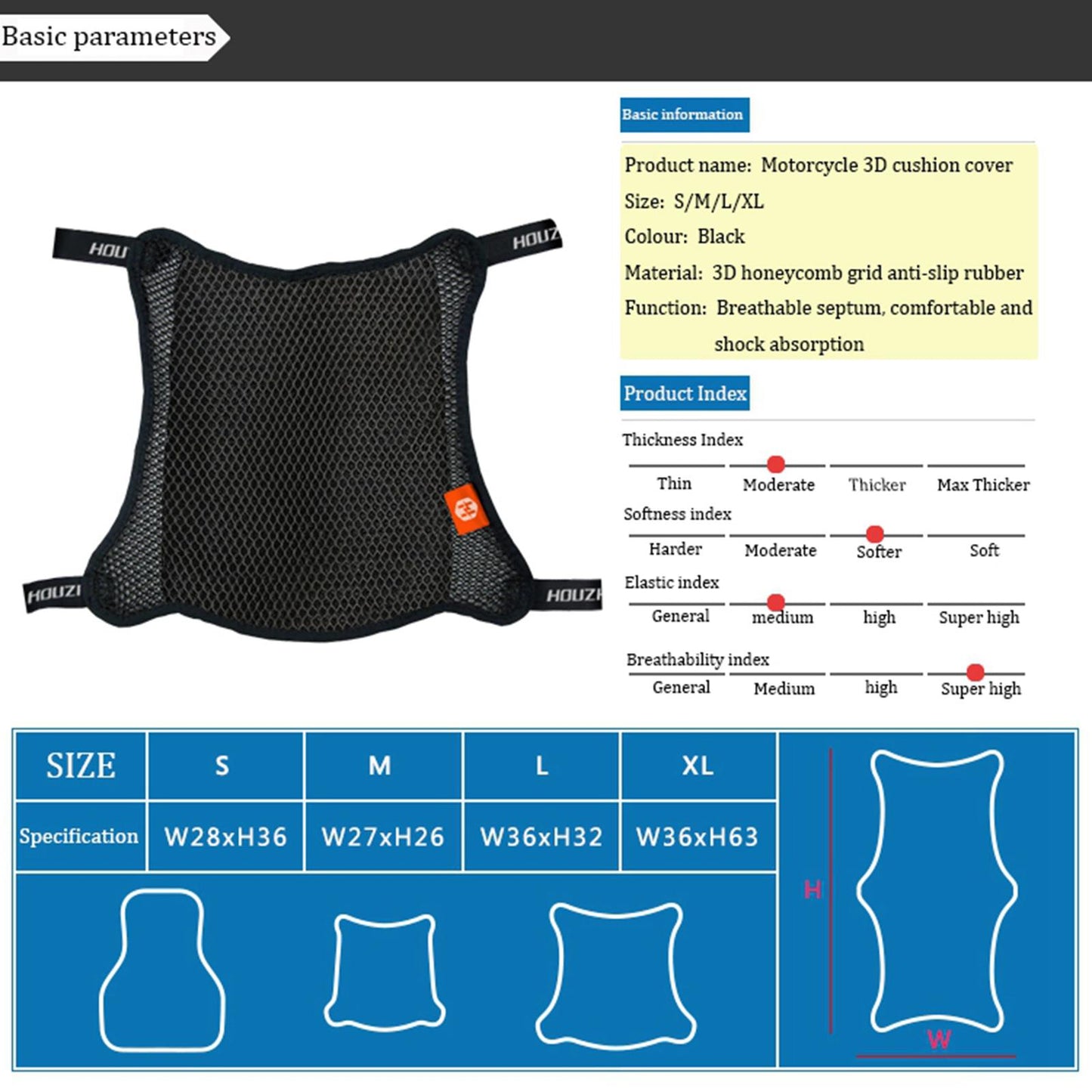 Cool Sunproof Motorcycle Seat Cushion Breathable Cruiser Double layer XL