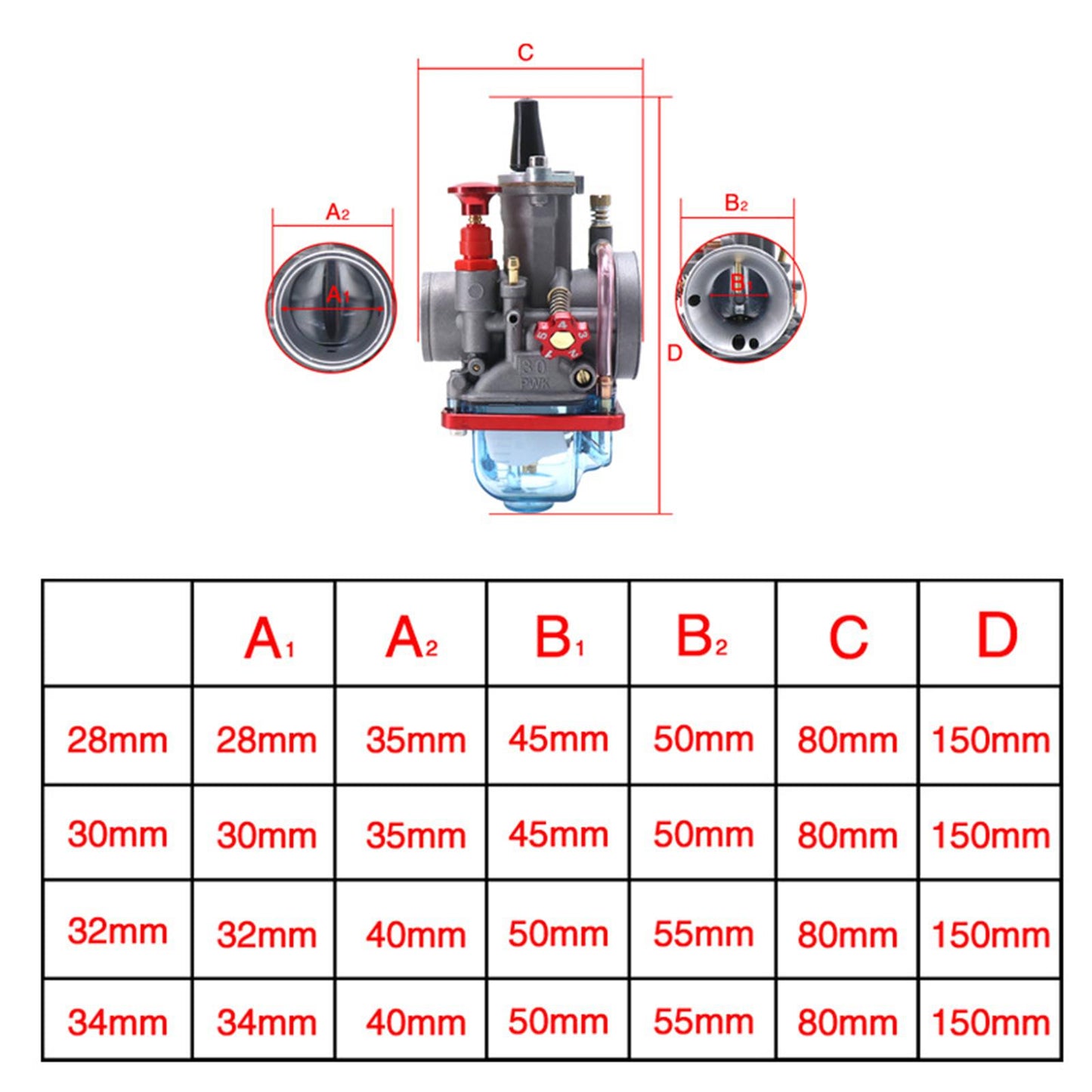 Carburetor Carb For PWK Motorcycle Quad Bike 2T 4T Engine 75cc-250cc 34mm
