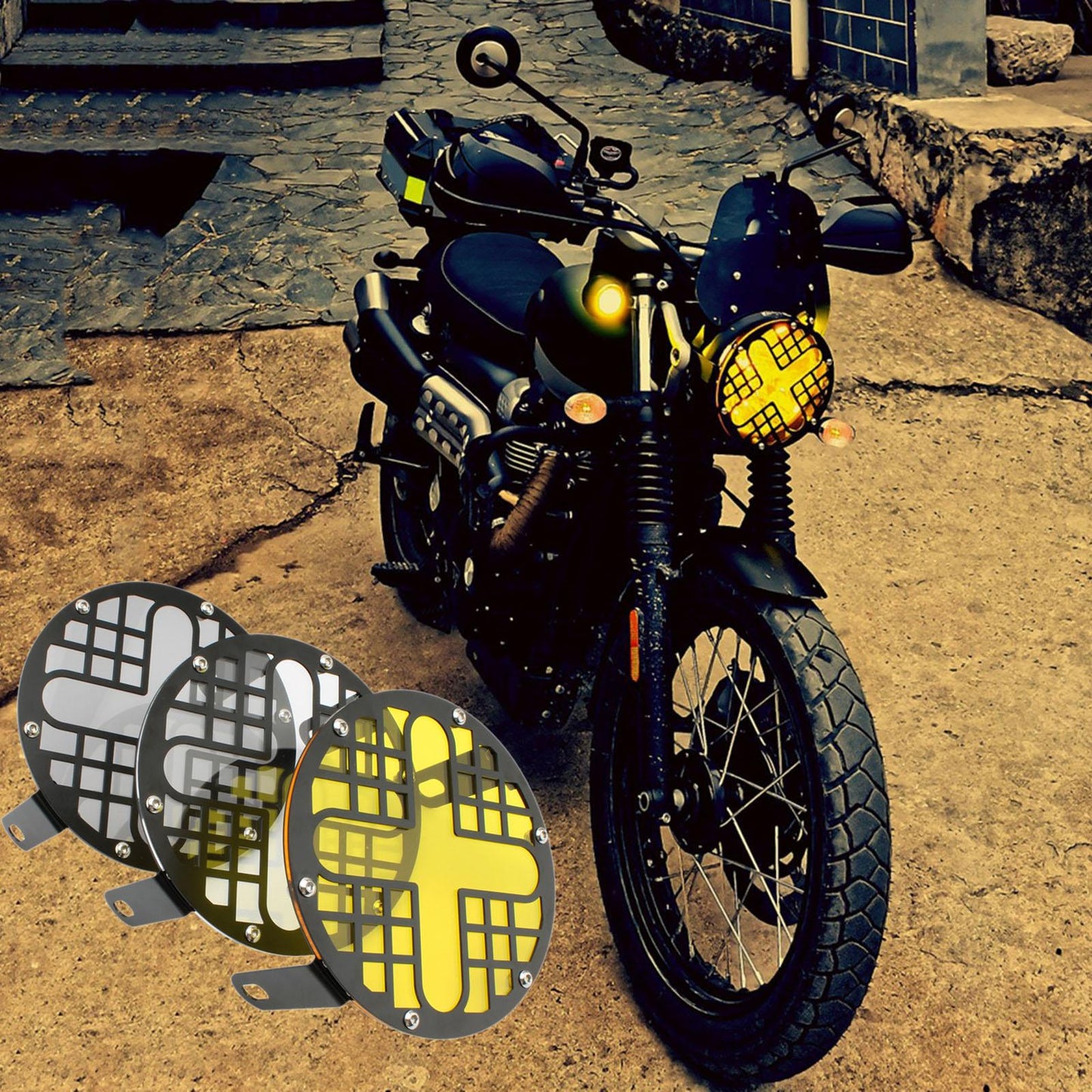 20cm Motorbike Headlamp Mask Motorcycle Headlight Covers Mesh Grill Grey