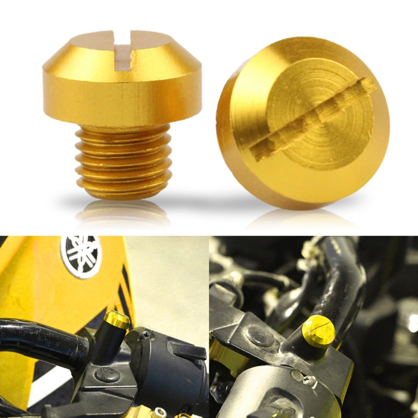 2 Pcs M10x1.25 Rearview Mirrors Thread Hole Plug Screw Bolts Gold Positive
