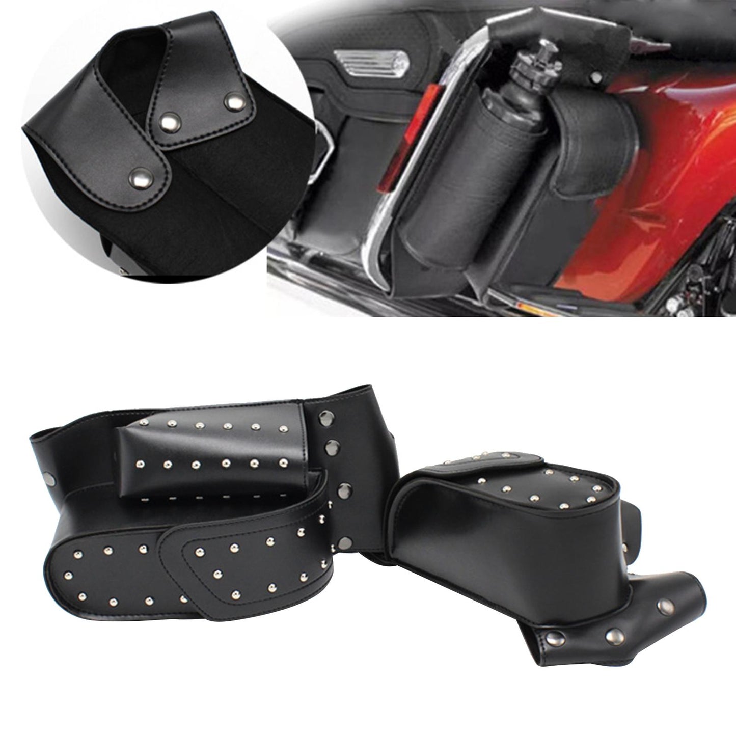 2x PU Leather Motorcycle Saddle Bags For Harley Parts Acc Tool Silver Rivet